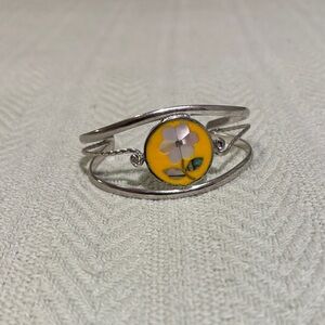 Vintage Silver and Abalone Cuff Bracelet Daisy Design